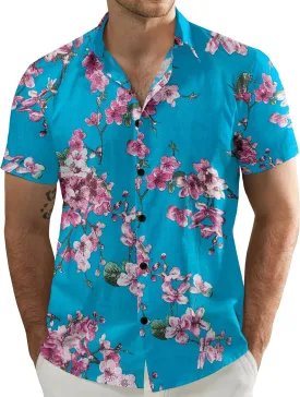 JOGAL Men's Flower Casual Button Down Short Sleeve Hawaiian Shirt