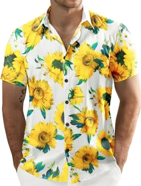 JOGAL Men's Flower Casual Button Down Short Sleeve Hawaiian Shirt