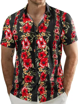 JOGAL Men's Flower Casual Button Down Short Sleeve Hawaiian Shirt
