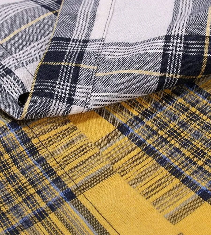 LifeHe Men's Women Plaid Flannel Shirts Colour Block Long Sleeve Button Up Shirt Jackets Oversized