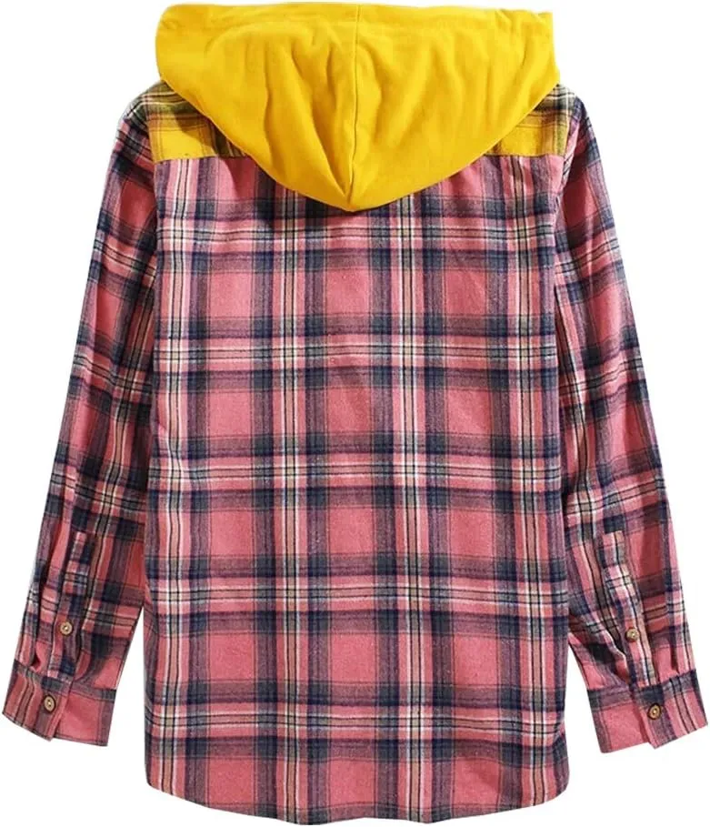 LifeHe Men's Women Plaid Flannel Shirts Colour Block Long Sleeve Button Up Shirt Jackets Oversized