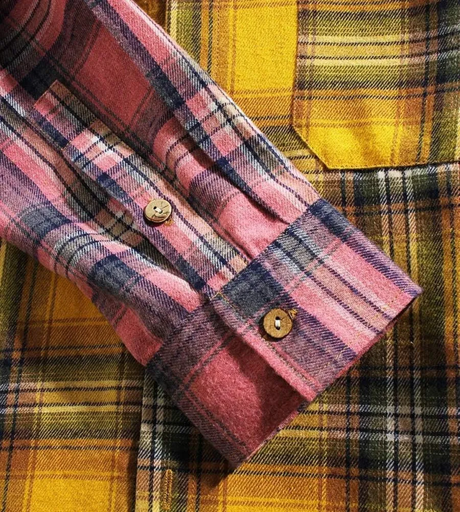 LifeHe Men's Women Plaid Flannel Shirts Colour Block Long Sleeve Button Up Shirt Jackets Oversized