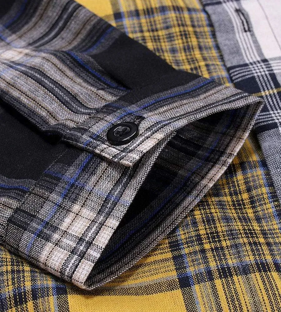 LifeHe Men's Women Plaid Flannel Shirts Colour Block Long Sleeve Button Up Shirt Jackets Oversized