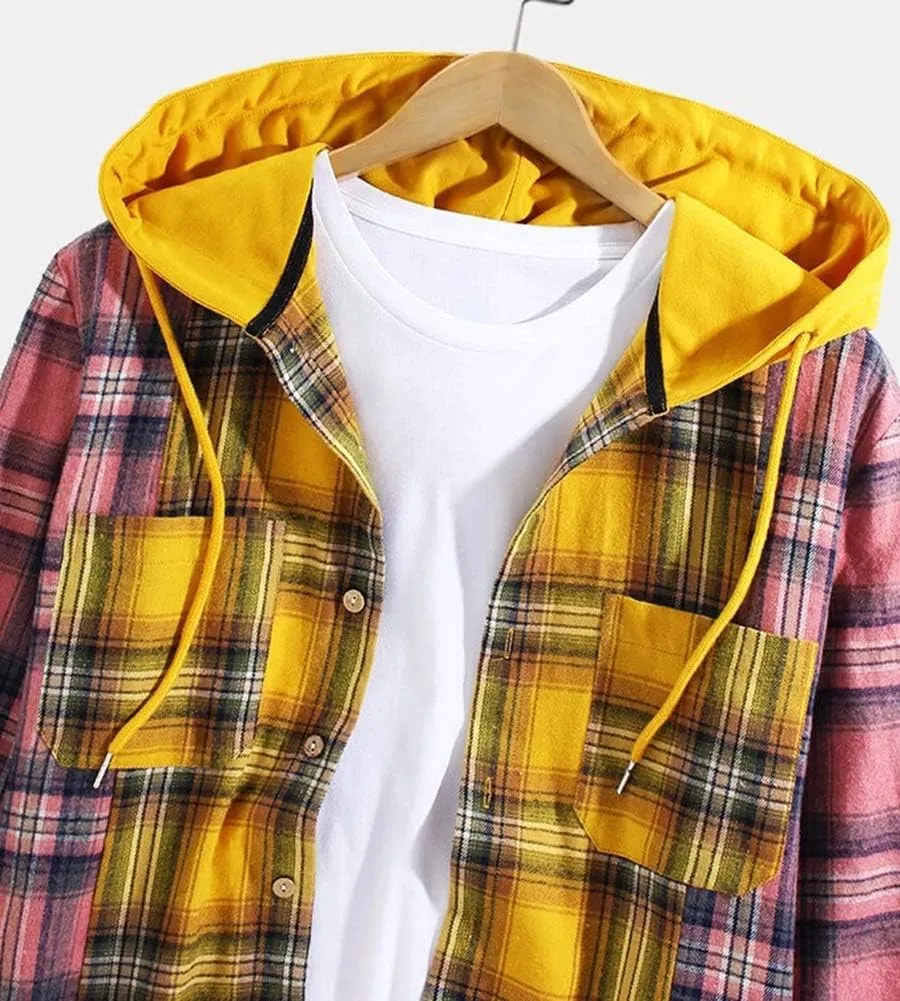 LifeHe Men's Women Plaid Flannel Shirts Colour Block Long Sleeve Button Up Shirt Jackets Oversized