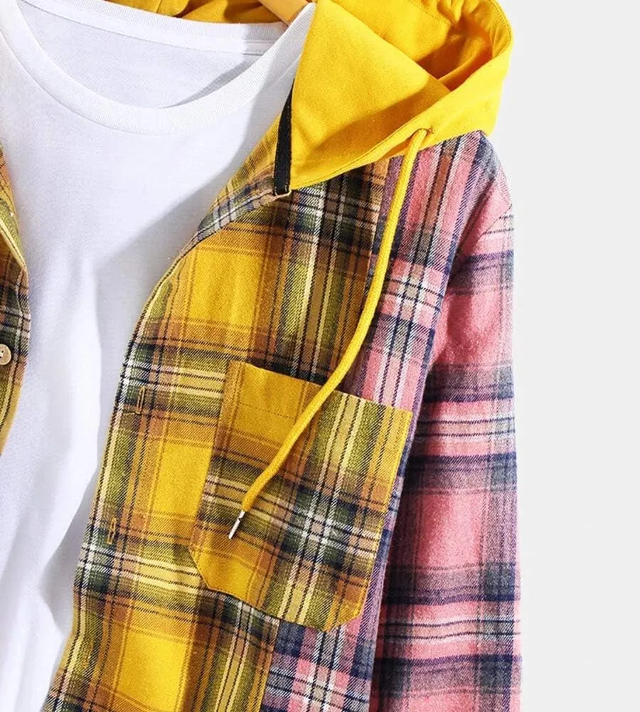 LifeHe Men's Women Plaid Flannel Shirts Colour Block Long Sleeve Button Up Shirt Jackets Oversized