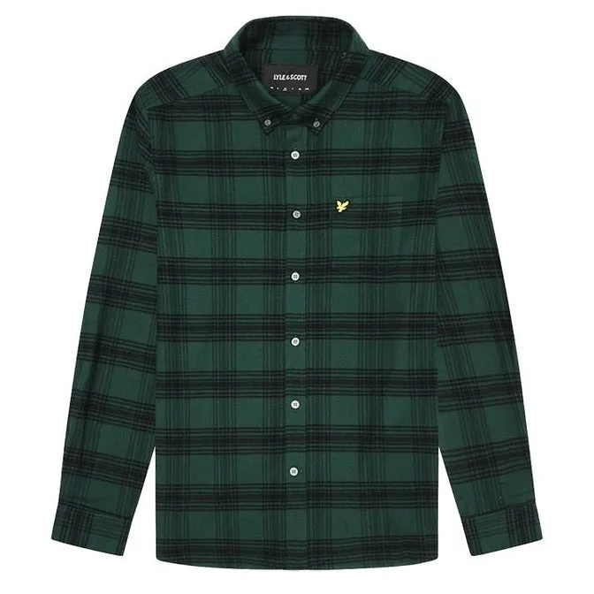 Lyle and Scott Mens Check Flannel Shirt Argyle Teal/ Jet Black