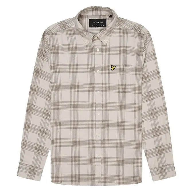 Lyle and Scott Mens Check Flannel Shirt Light Mist/ Heritage Taupe