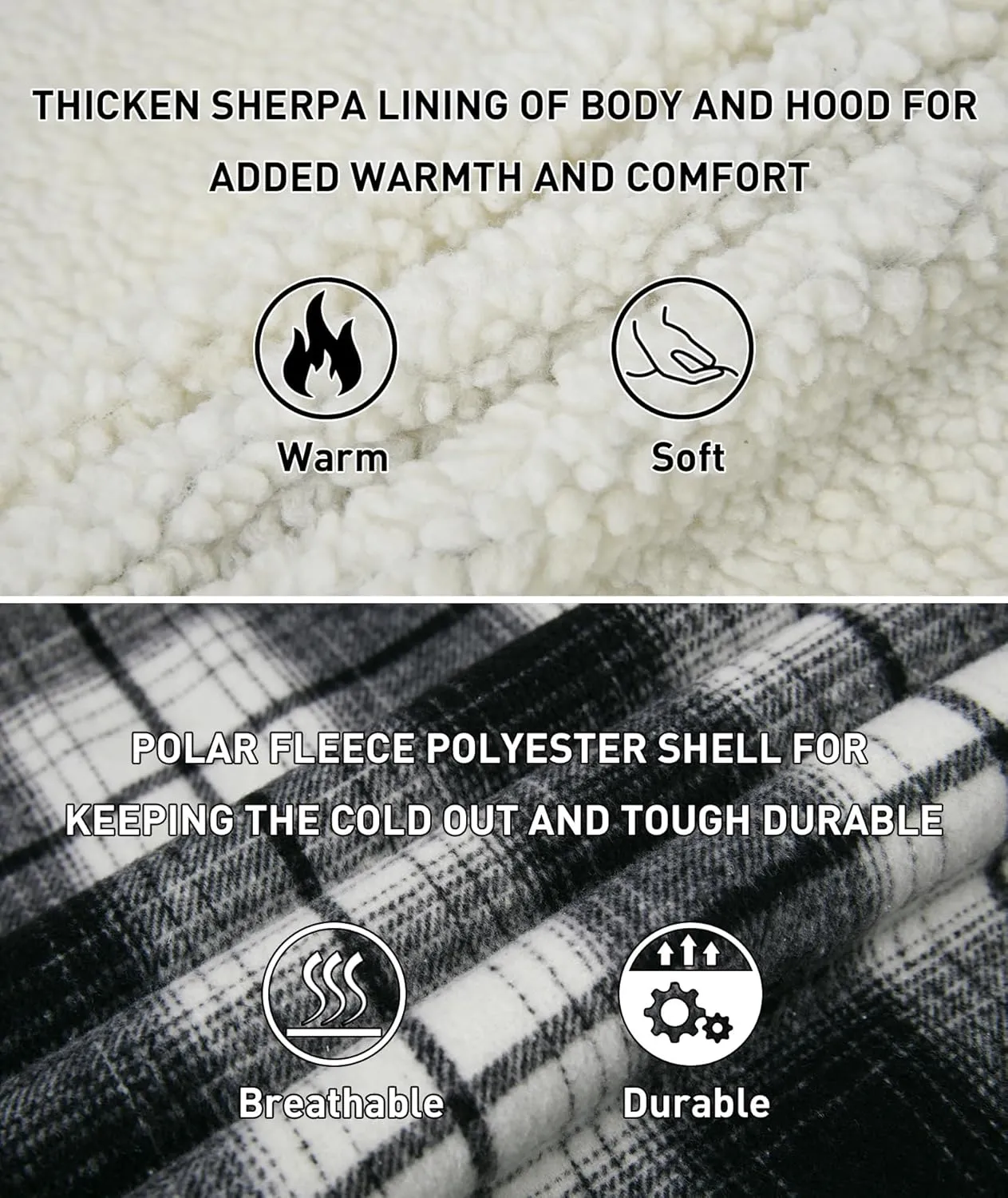 Mens Flannel Hoodie Jacket Fleece Lined Flannel Shirt Plaid Zip Up Sherpa Hooded Sweatshirt Warm Winter Coat