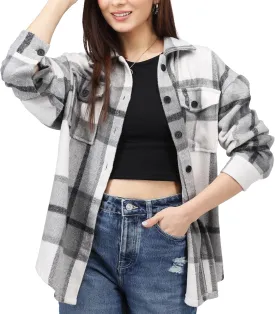 NY Threads Women's Flannel Plaid Shacket Button Down Long Sleeve Loose Fit Shirt Casual Jacket Coat