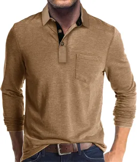 PICKLION Mens Long Sleeve Polo Shirts Casual Moisture Wicking Golf Polo Shirts with Pocket