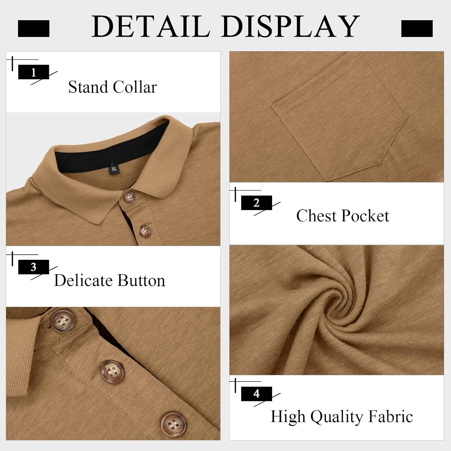 PICKLION Mens Long Sleeve Polo Shirts Casual Moisture Wicking Golf Polo Shirts with Pocket