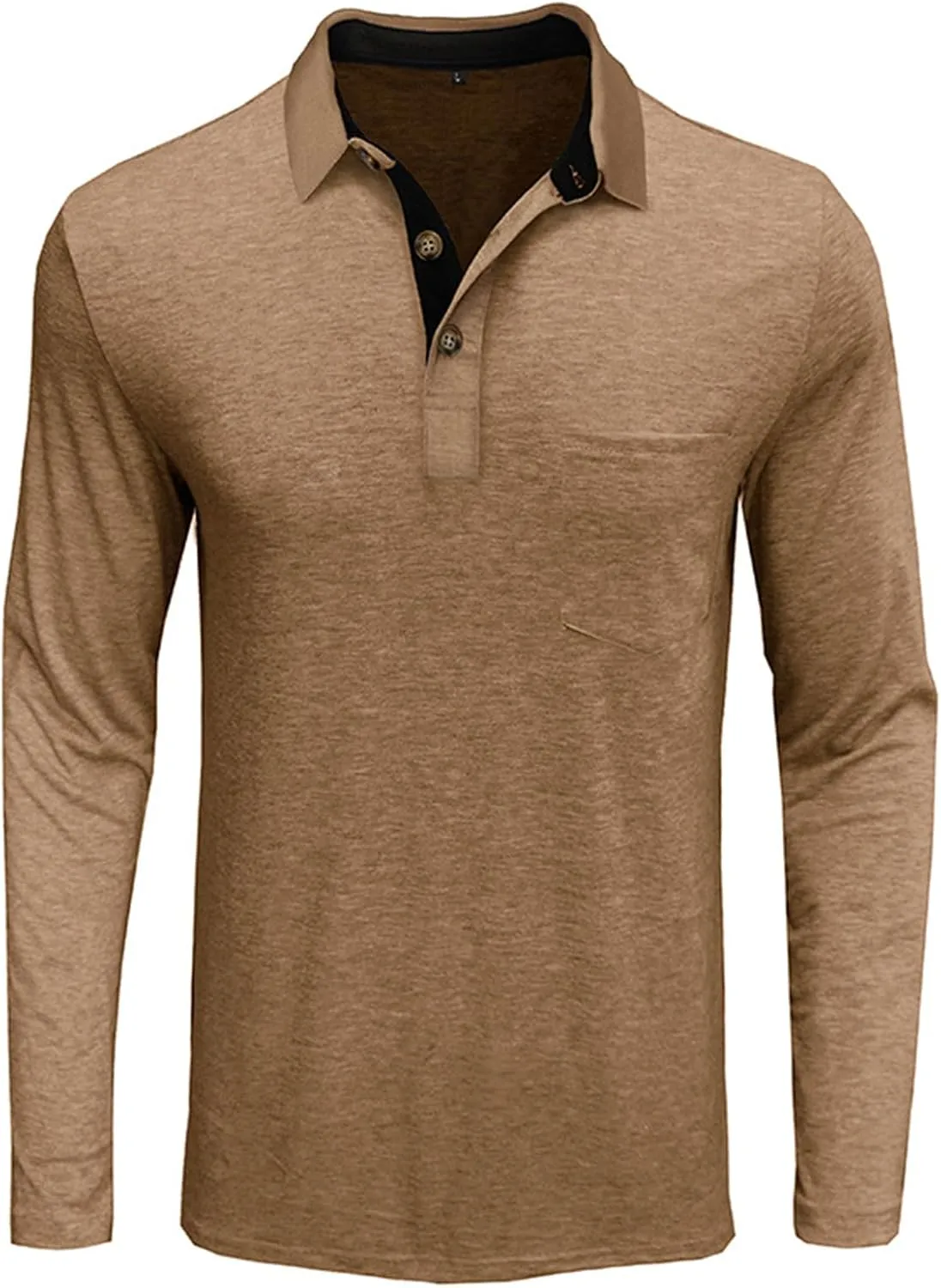 PICKLION Mens Long Sleeve Polo Shirts Casual Moisture Wicking Golf Polo Shirts with Pocket
