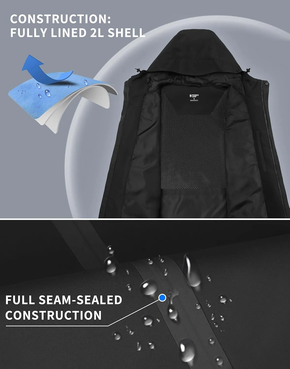 Pioneer Camp Mens Rain Jacket Waterproof Shell Jacket Hooded Lightweight Rain Coat for Outdoor Hiking 4 Pockets Windbreaker