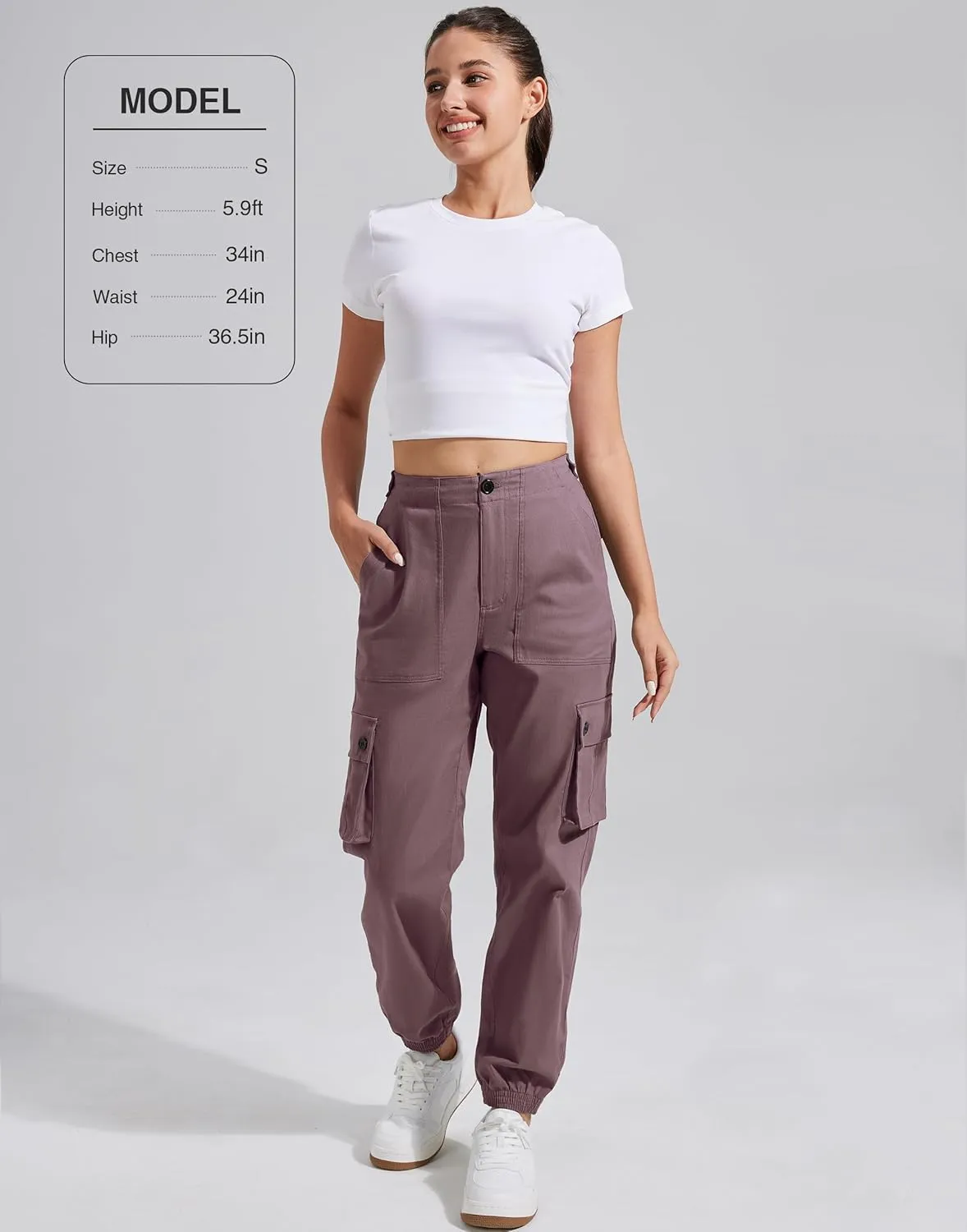 Pioneer Camp Women's Stretchy Cargo Pants with Pockets High-Rise Casual Hiking Cotton Joggers Adjustable Waistband with Belt