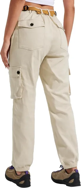 Pioneer Camp Women's Stretchy Cargo Pants with Pockets High-Rise Casual Hiking Cotton Joggers Adjustable Waistband with Belt