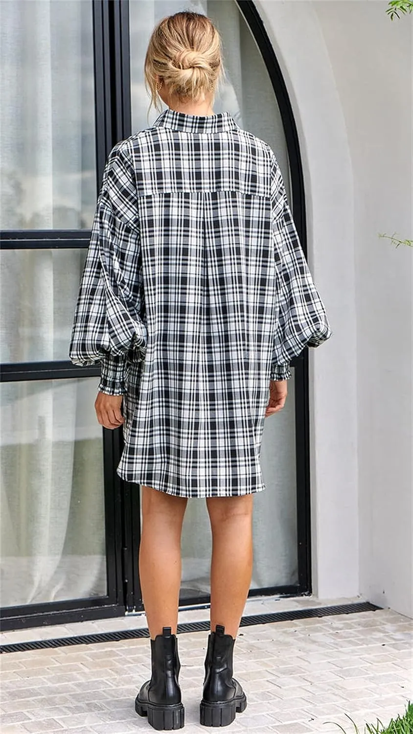 Plaid Flannel Shirts for Women - Oversized Long Sleeve Button Down Shirt Dresses Shacket Blouse Tops