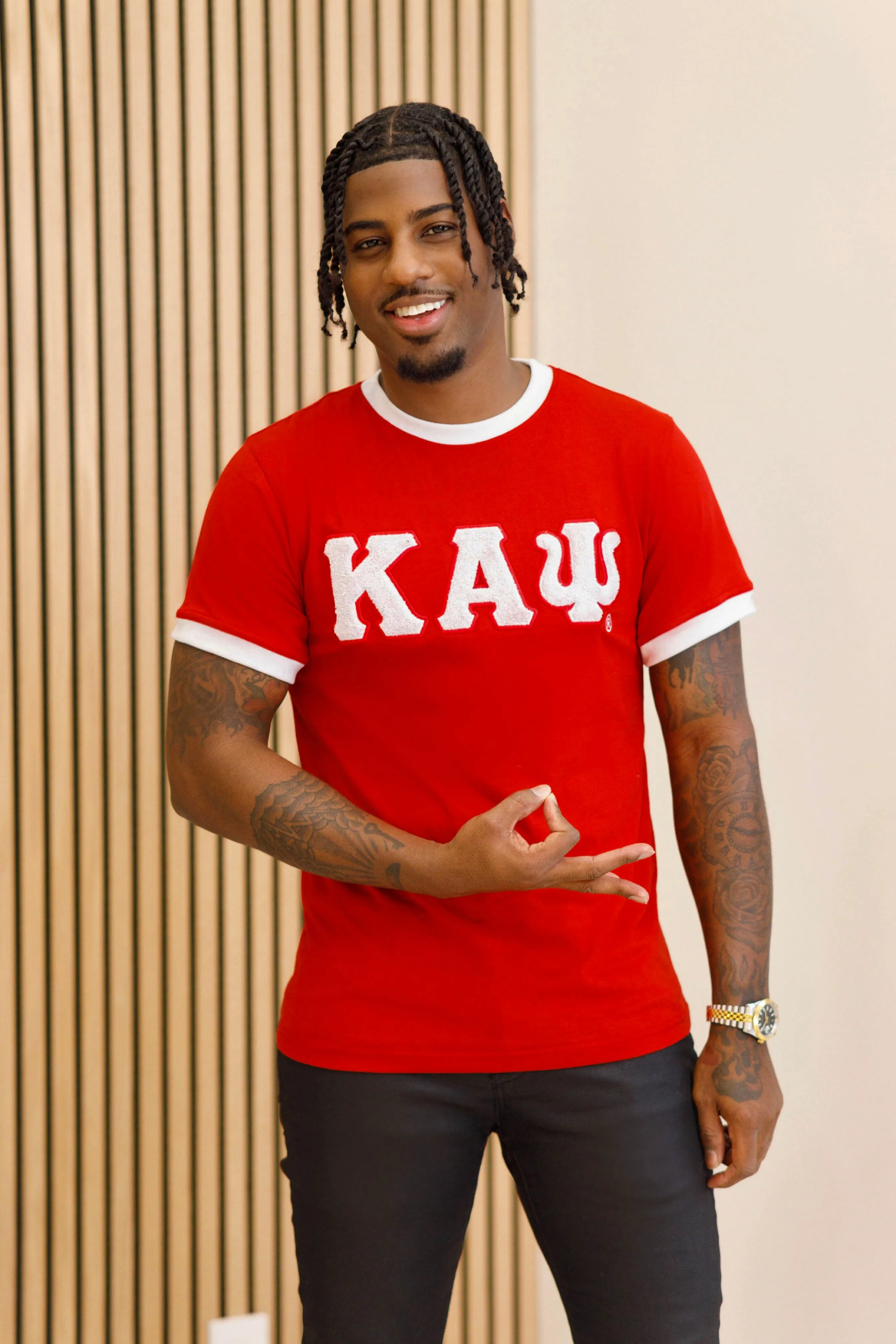 Red/White ΚΑΨ Ringer Chenille Tee