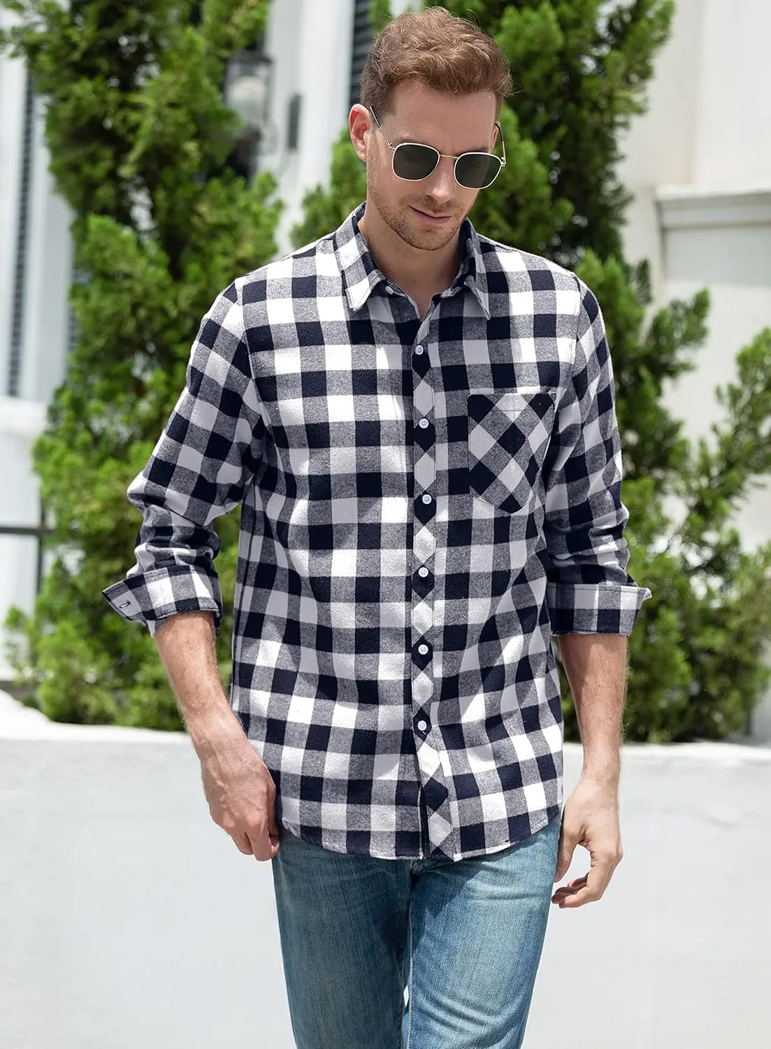 SANGTREE Mens & Boys Plaid Shirt Long Sleeve Button Down Flannel Shirts, US 3 Months - Adult 9XL