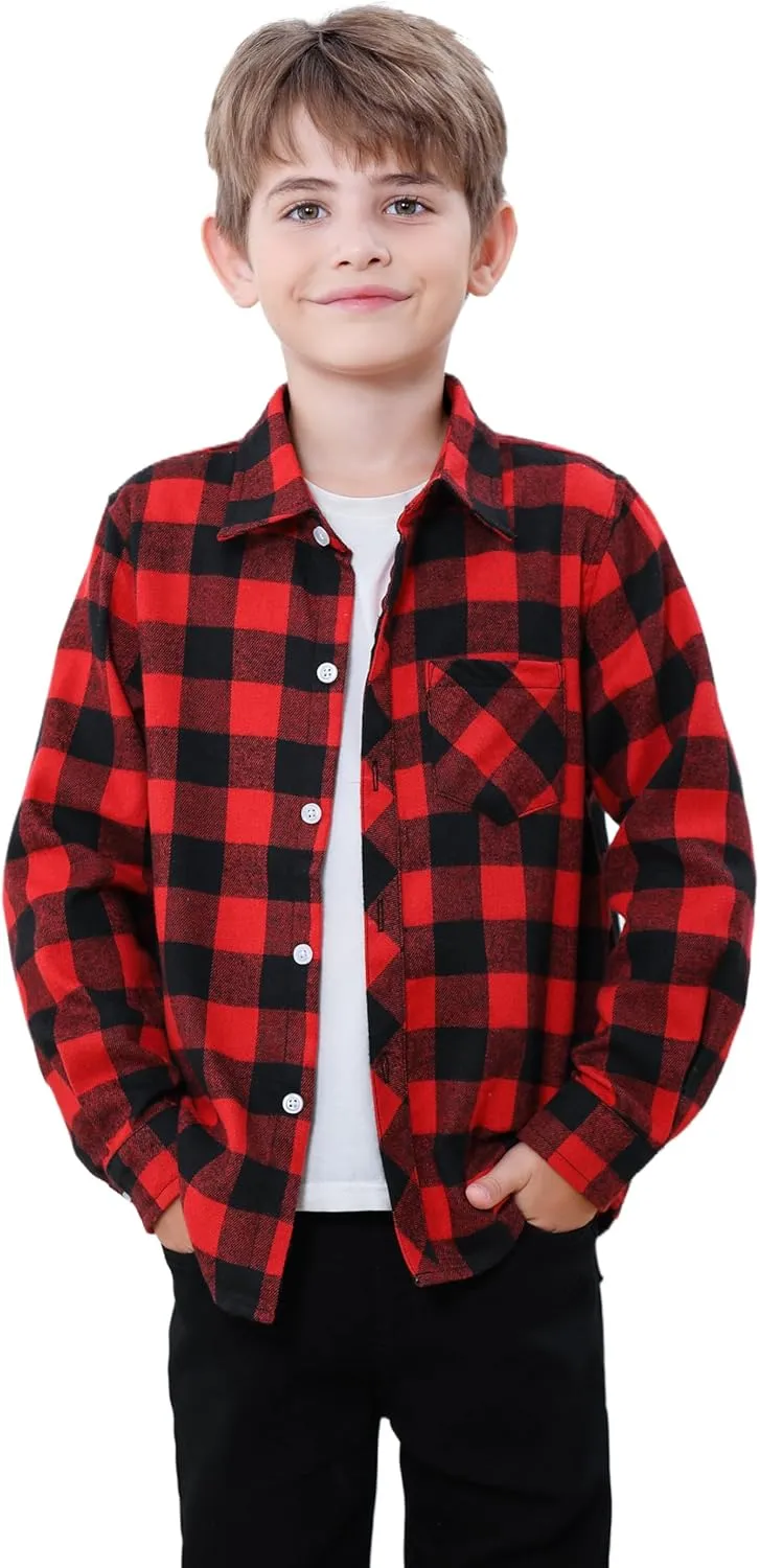SANGTREE Mens & Boys Plaid Shirt Long Sleeve Button Down Flannel Shirts, US 3 Months - Adult 9XL