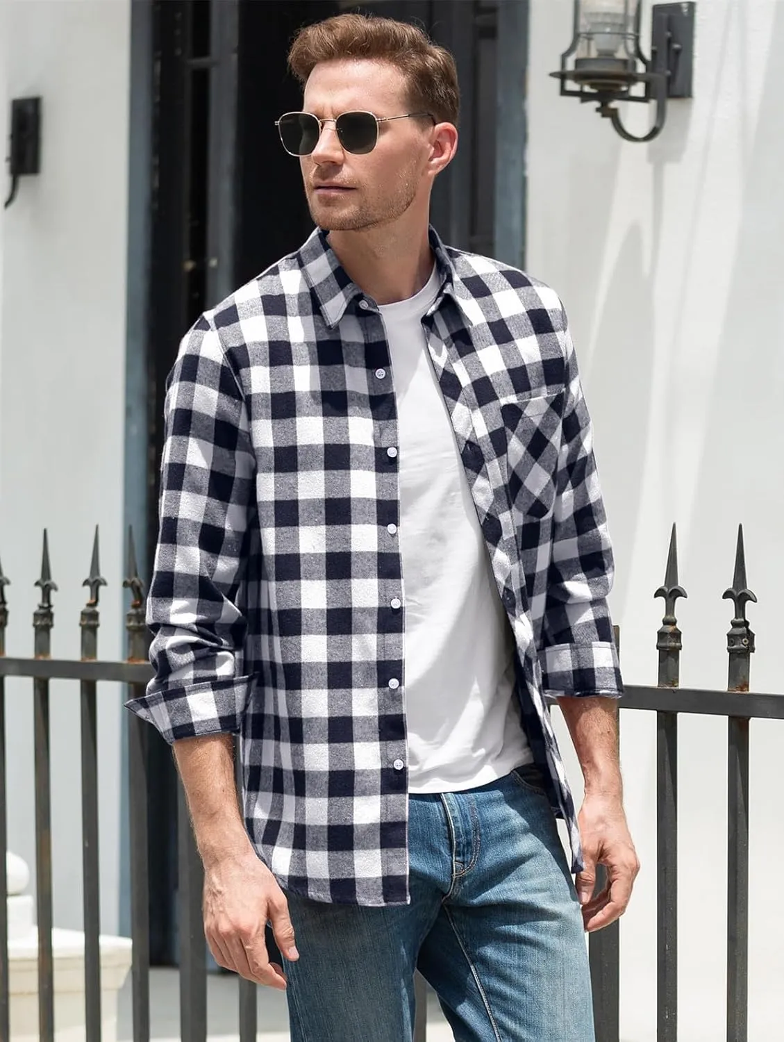 SANGTREE Mens & Boys Plaid Shirt Long Sleeve Button Down Flannel Shirts, US 3 Months - Adult 9XL