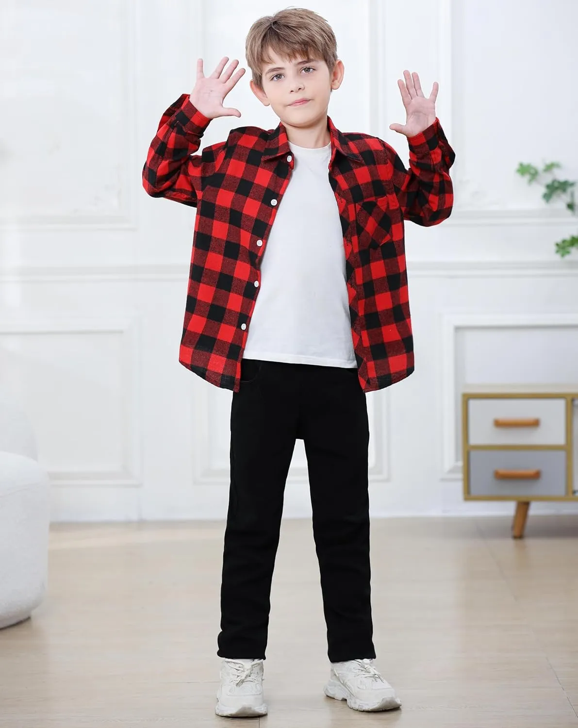 SANGTREE Mens & Boys Plaid Shirt Long Sleeve Button Down Flannel Shirts, US 3 Months - Adult 9XL