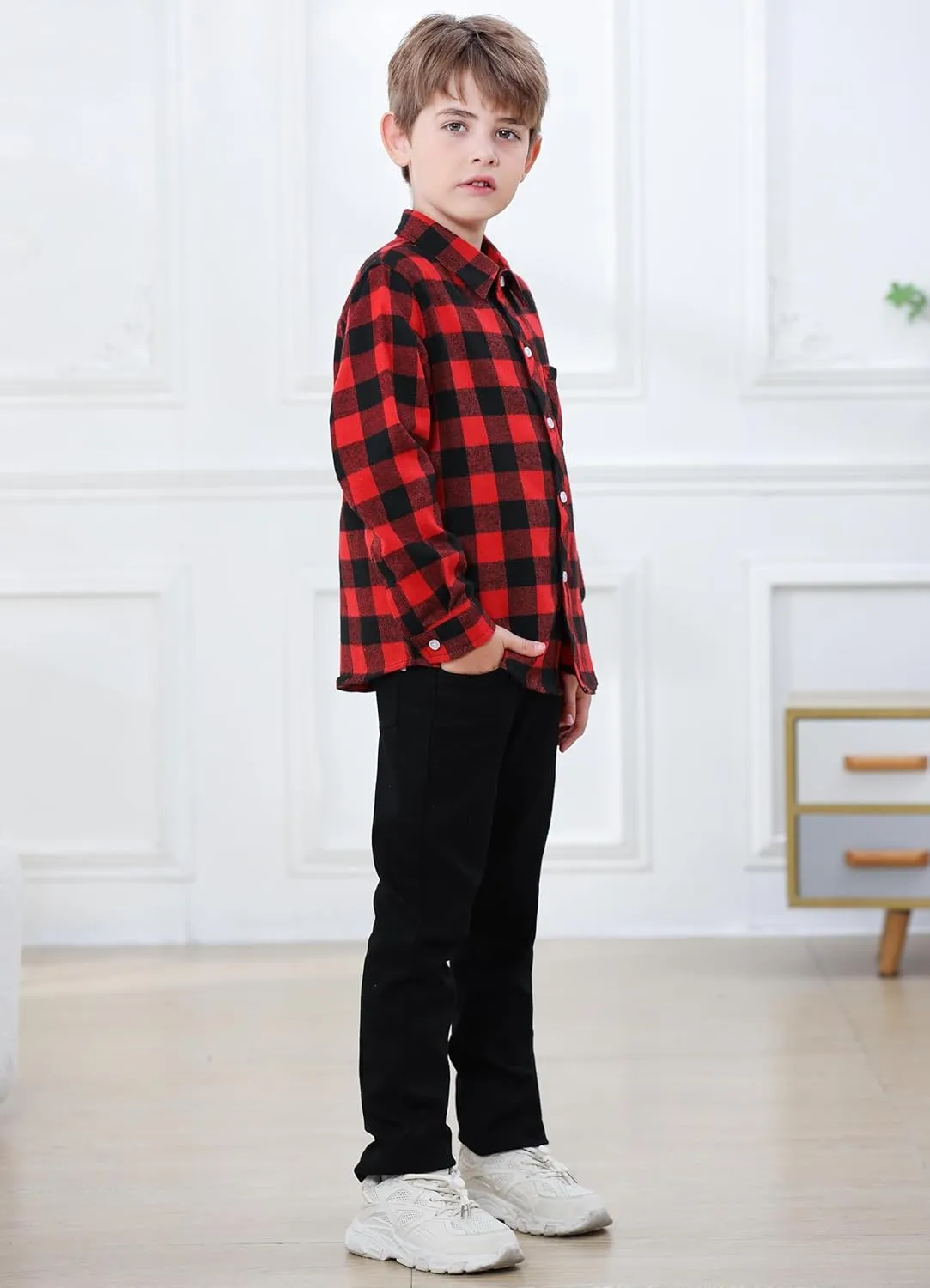 SANGTREE Mens & Boys Plaid Shirt Long Sleeve Button Down Flannel Shirts, US 3 Months - Adult 9XL