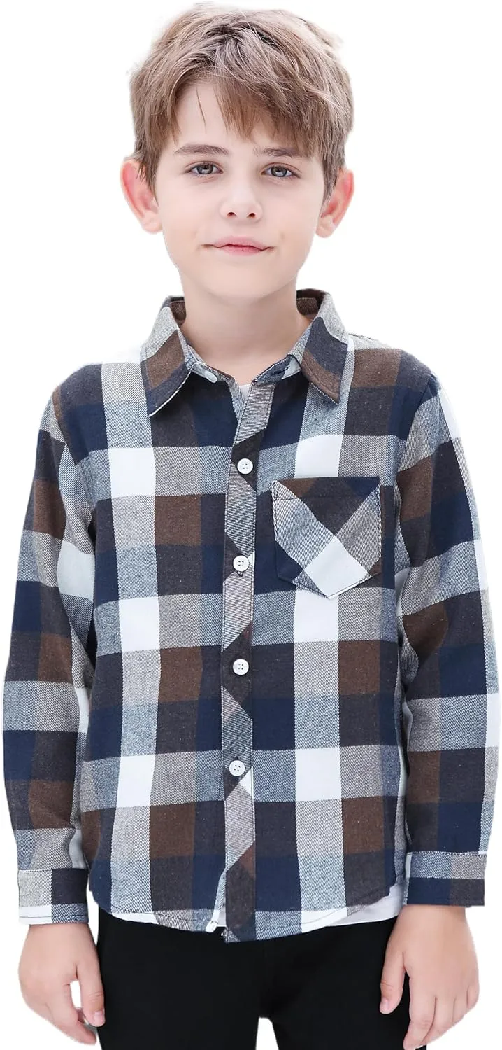 SANGTREE Mens & Boys Plaid Shirt Long Sleeve Button Down Flannel Shirts, US 3 Months - Adult 9XL