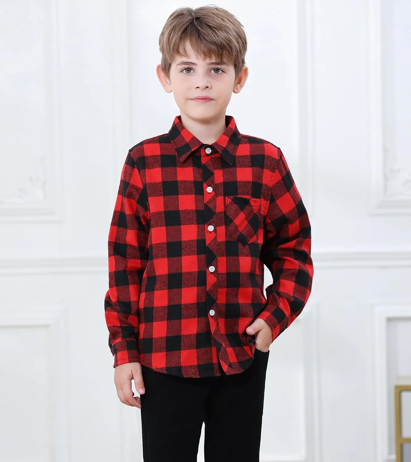 SANGTREE Mens & Boys Plaid Shirt Long Sleeve Button Down Flannel Shirts, US 3 Months - Adult 9XL