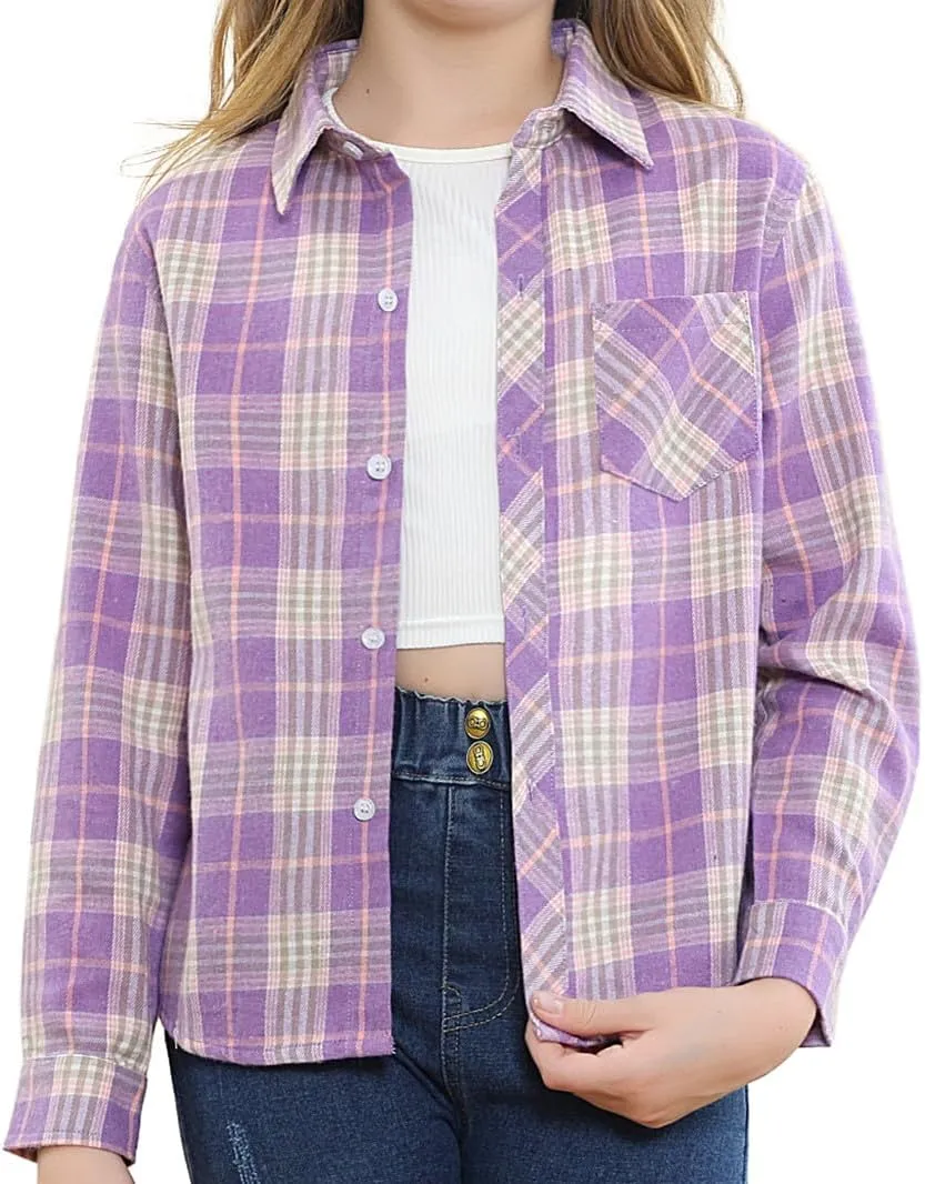 SANGTREE Womens and Girls Long Sleeve Flannel Shirt Casual Button Down Plaid Shirts, 3 Months - Adult 2XL