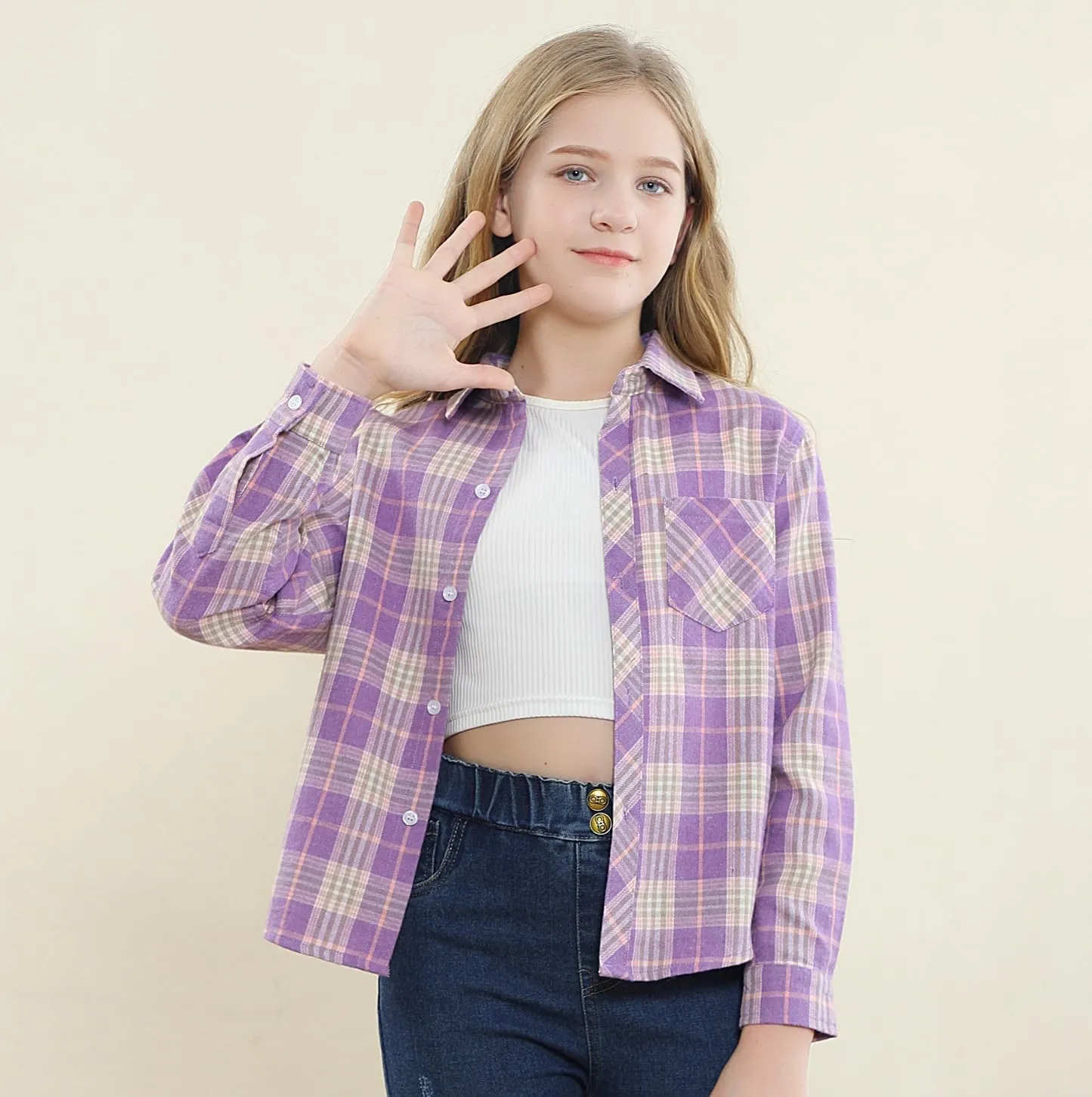 SANGTREE Womens and Girls Long Sleeve Flannel Shirt Casual Button Down Plaid Shirts, 3 Months - Adult 2XL