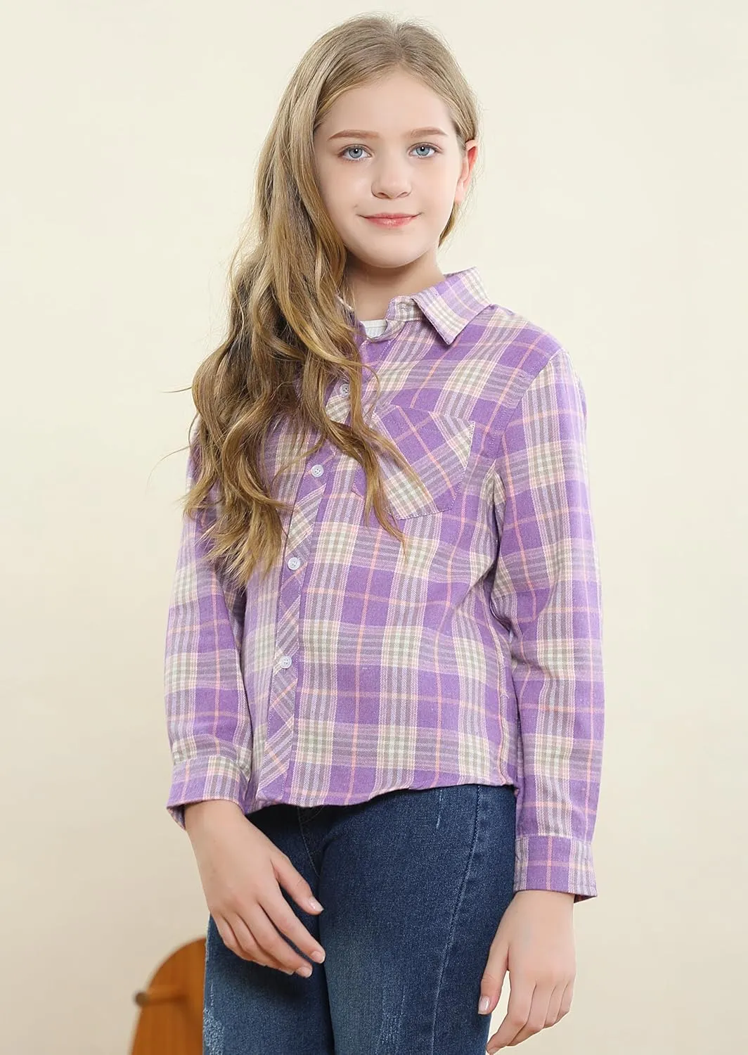 SANGTREE Womens and Girls Long Sleeve Flannel Shirt Casual Button Down Plaid Shirts, 3 Months - Adult 2XL