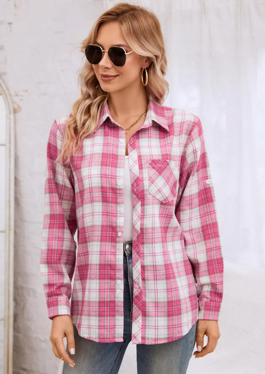 SANGTREE Womens and Girls Long Sleeve Flannel Shirt Casual Button Down Plaid Shirts, 3 Months - Adult 2XL