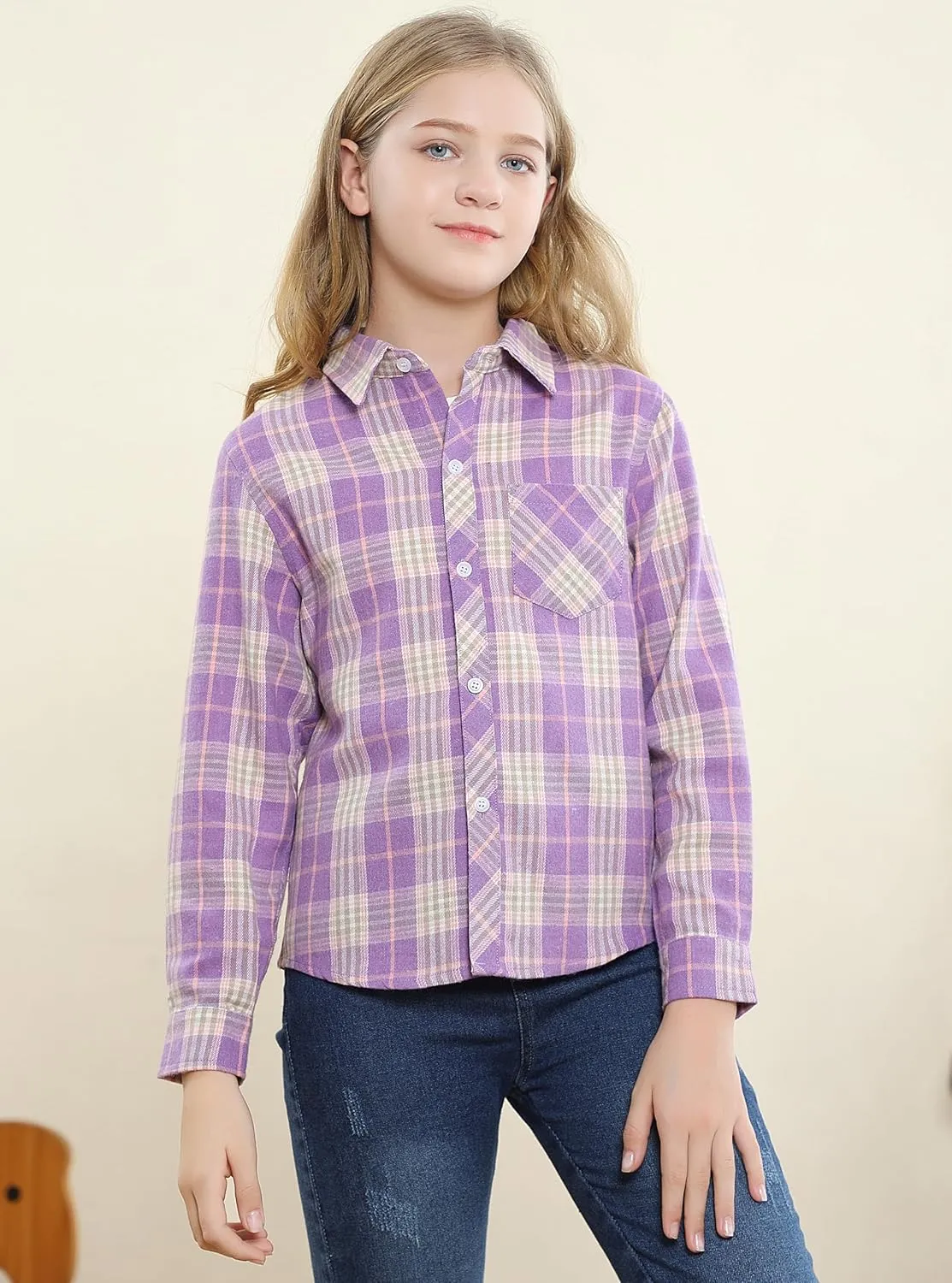 SANGTREE Womens and Girls Long Sleeve Flannel Shirt Casual Button Down Plaid Shirts, 3 Months - Adult 2XL