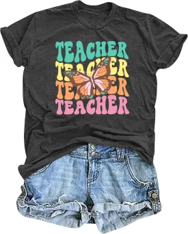 Teacher Shirts Women: Checkered Teach Printed T-Shirt Graphic Teaching Gifts Tees Casual Short Sleeve Tops