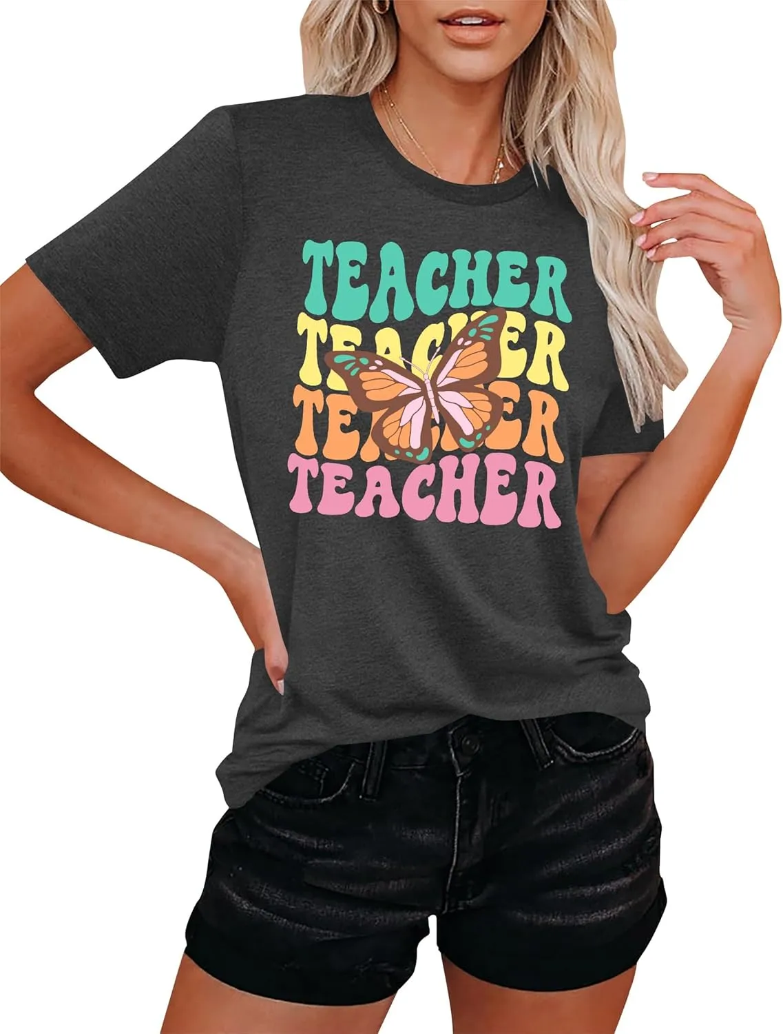 Teacher Shirts Women: Checkered Teach Printed T-Shirt Graphic Teaching Gifts Tees Casual Short Sleeve Tops