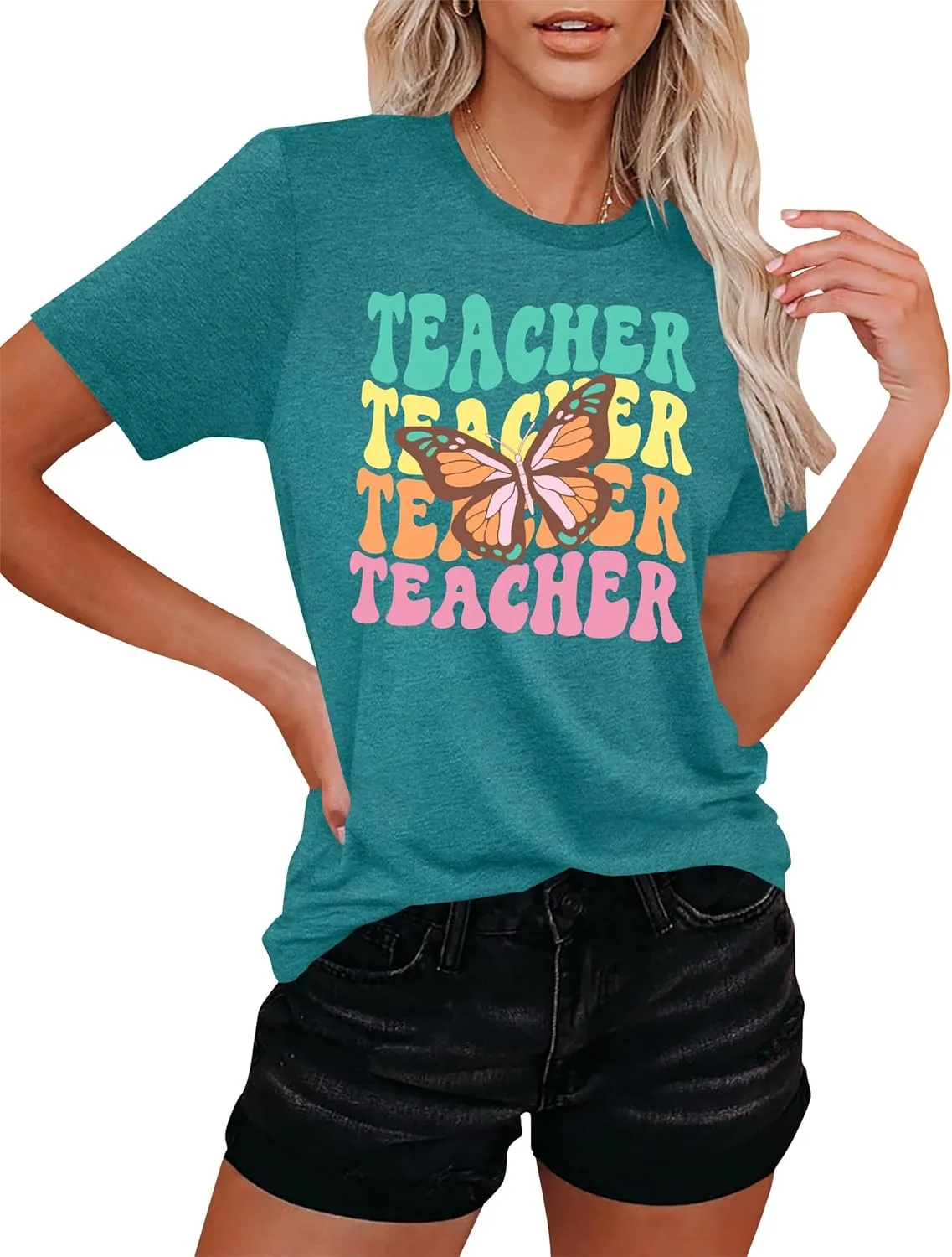 Teacher Shirts Women: Checkered Teach Printed T-Shirt Graphic Teaching Gifts Tees Casual Short Sleeve Tops