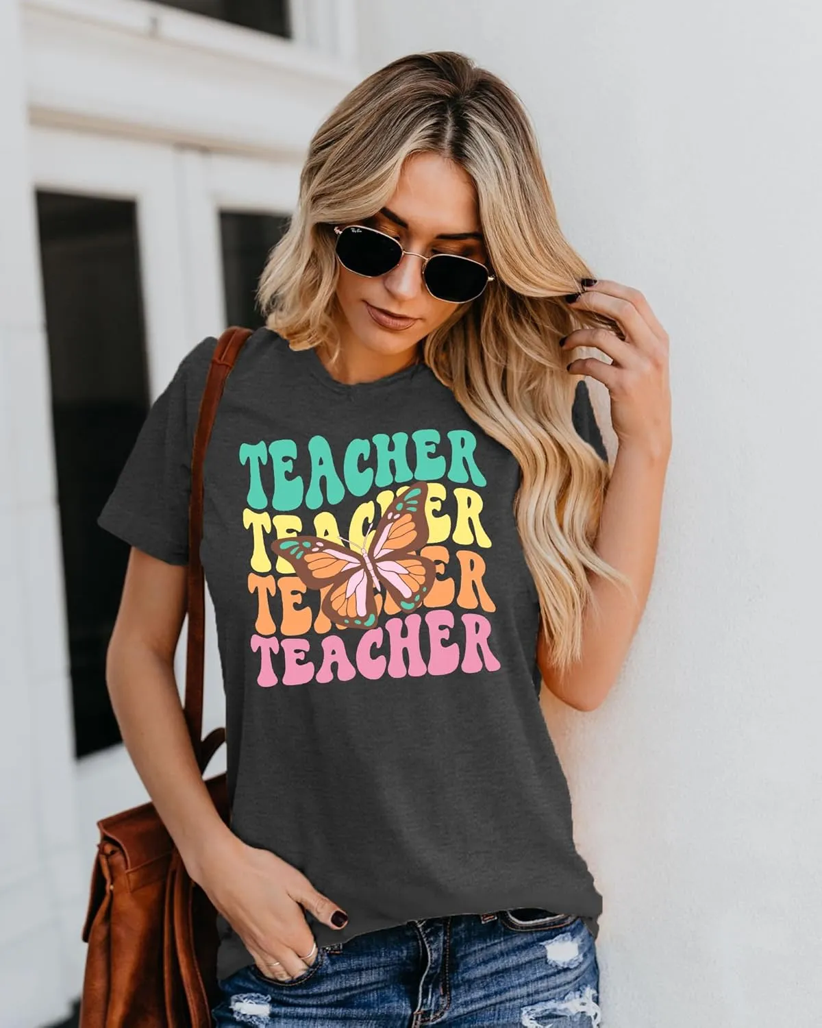 Teacher Shirts Women: Checkered Teach Printed T-Shirt Graphic Teaching Gifts Tees Casual Short Sleeve Tops