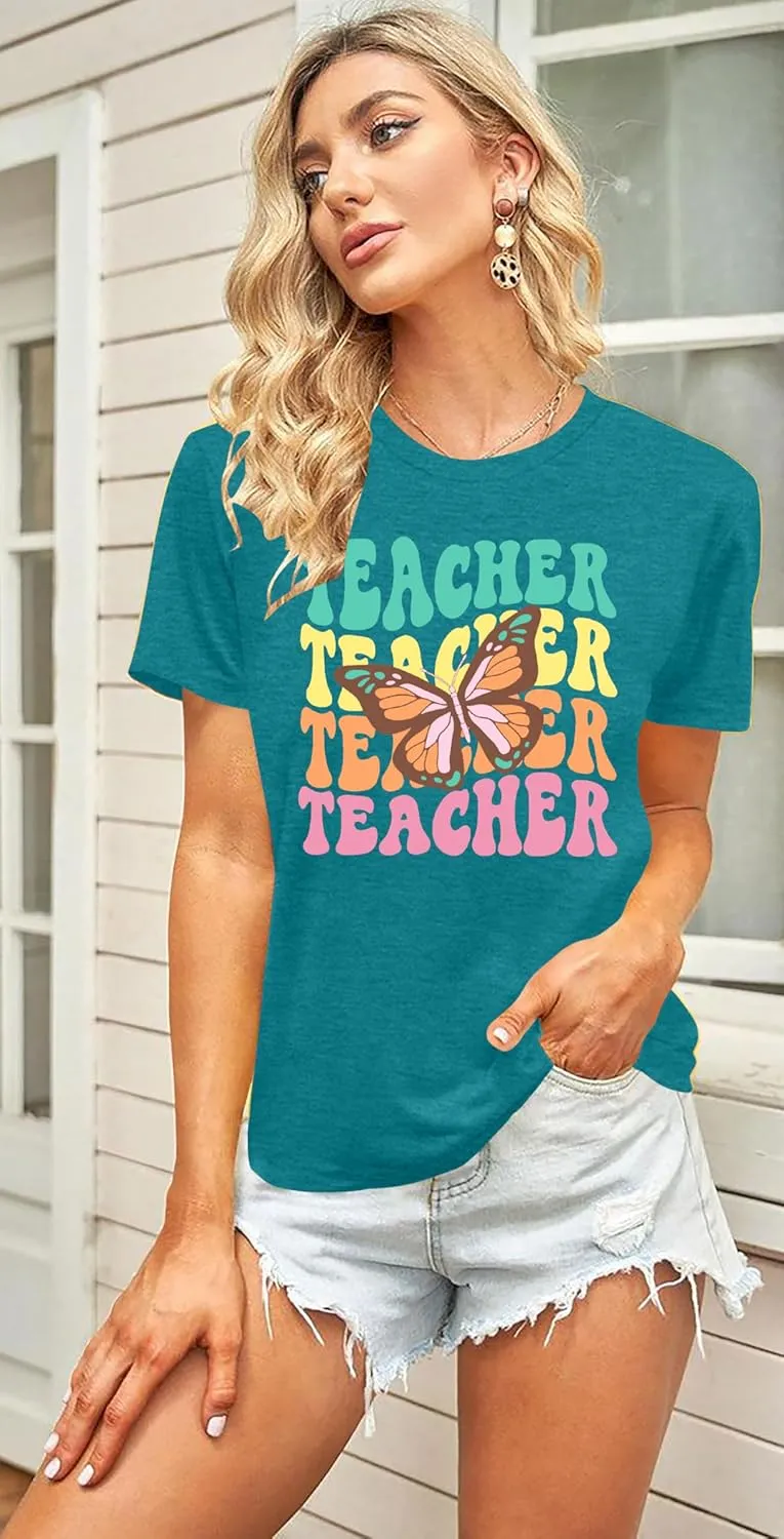 Teacher Shirts Women: Checkered Teach Printed T-Shirt Graphic Teaching Gifts Tees Casual Short Sleeve Tops