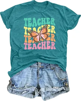Teacher Shirts Women: Checkered Teach Printed T-Shirt Graphic Teaching Gifts Tees Casual Short Sleeve Tops
