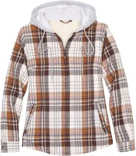 ThCreasa Womens Full Sherpa Lined Plaid Flannel Hooded Jacket with Hand Pockets, Zip Up Fuzzy Hoodie Flannel Shacket