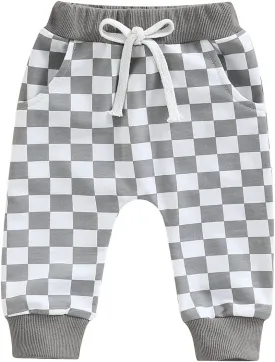 Toddler Checkered Pants Baby Girl Boy Elastic Waist Jogger Pants Kids Casual Plaid Trousers Infant Long Sweatpants