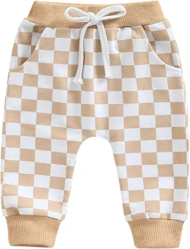 Toddler Checkered Pants Baby Girl Boy Elastic Waist Jogger Pants Kids Casual Plaid Trousers Infant Long Sweatpants