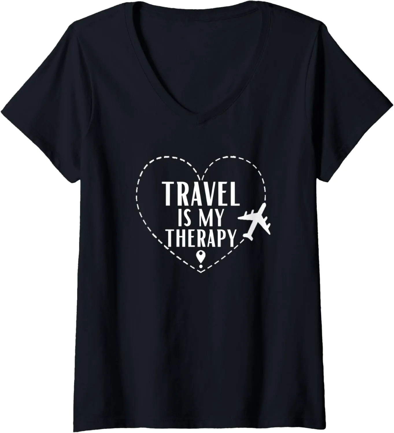Womens Travel Is My Therapy Adventure Traveling Vacation V-Neck T-Shirt