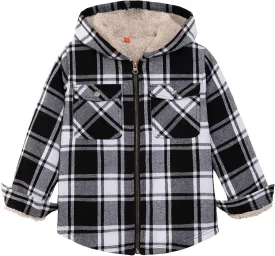 ZENTHACE Girls Sherpa Lined Full Zip Up Plaid Flannel Shirt Fuzzy Hooded Flannel Jacket with Hand Pockets