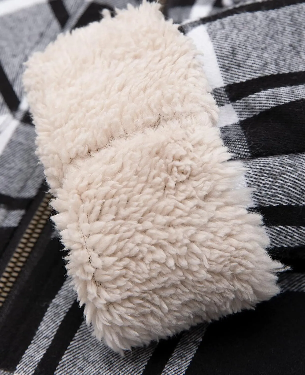 ZENTHACE Girls Sherpa Lined Full Zip Up Plaid Flannel Shirt Fuzzy Hooded Flannel Jacket with Hand Pockets
