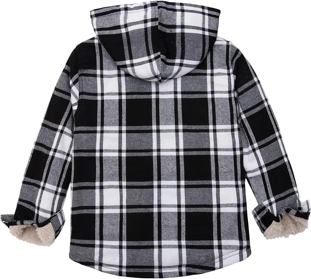 ZENTHACE Girls Sherpa Lined Full Zip Up Plaid Flannel Shirt Fuzzy Hooded Flannel Jacket with Hand Pockets