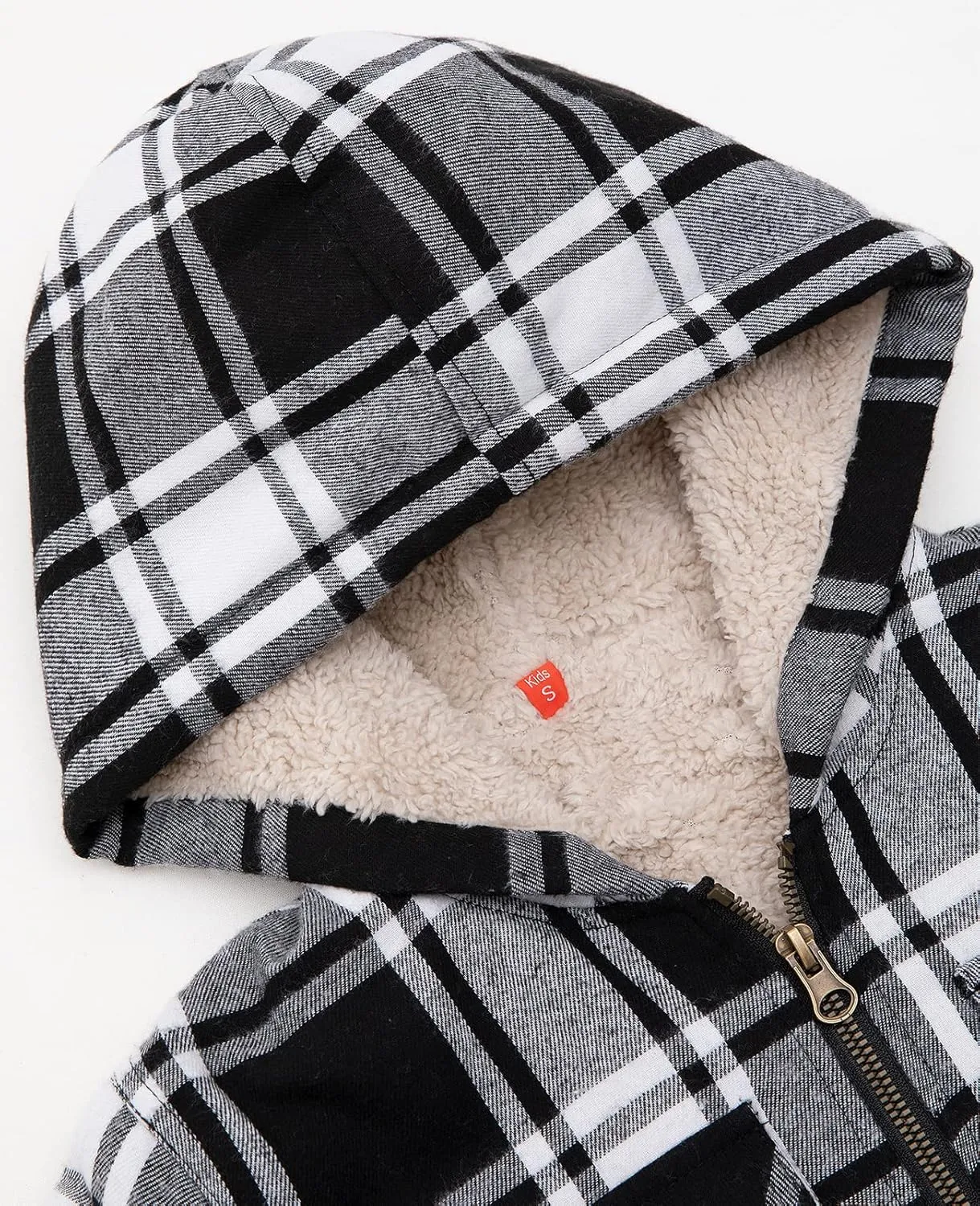 ZENTHACE Girls Sherpa Lined Full Zip Up Plaid Flannel Shirt Fuzzy Hooded Flannel Jacket with Hand Pockets