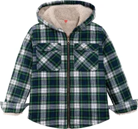 ZENTHACE Girls Sherpa Lined Full Zip Up Plaid Flannel Shirt Fuzzy Hooded Flannel Jacket with Hand Pockets