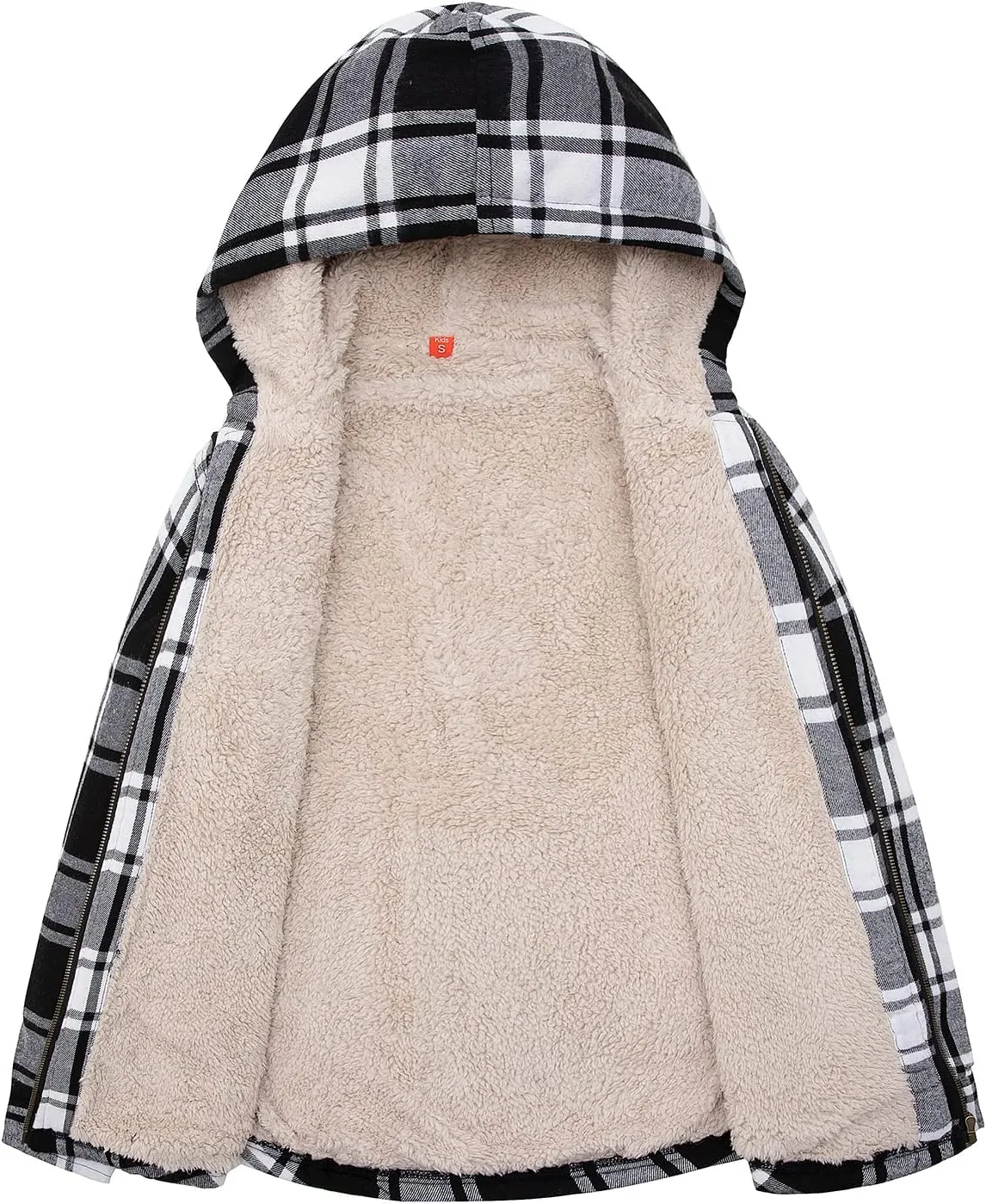 ZENTHACE Girls Sherpa Lined Full Zip Up Plaid Flannel Shirt Fuzzy Hooded Flannel Jacket with Hand Pockets