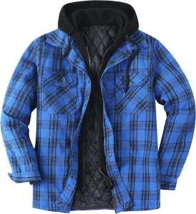 ZENTHACE Men's Thicken Plaid Hooded Flannel Shirt Jacket with Quilted Lined